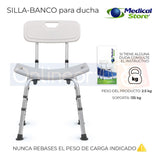 Silla Ducha Baño Respaldo Altura  Ajustable  Aluminio Banco