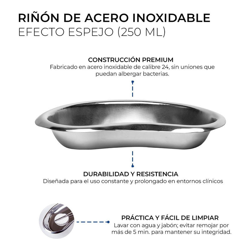 Bandeja Riñon Acero Inoxidable Medico 250 Ml Efecto Espejo