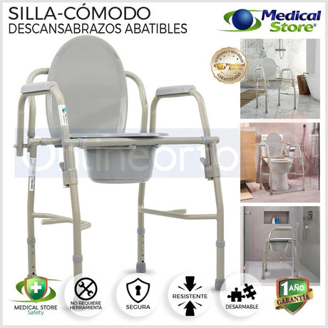 Silla Comodo Aumento Ducha Para Wc Baño 3 En 1 Medical Store