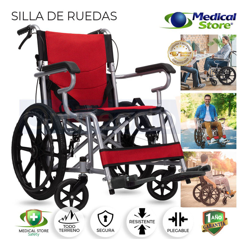 Silla De Ruedas Ligera Traslado Plegable Compacta Con Freno