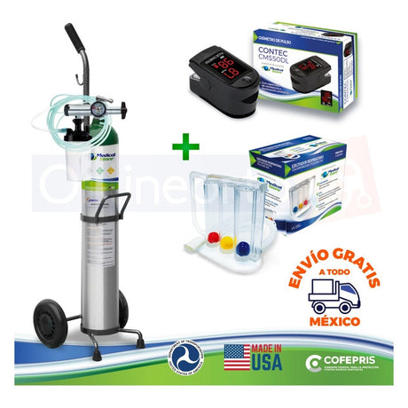 Kit De Oxigeno 682lts Portátil +oxímetro+ Inspirómetro