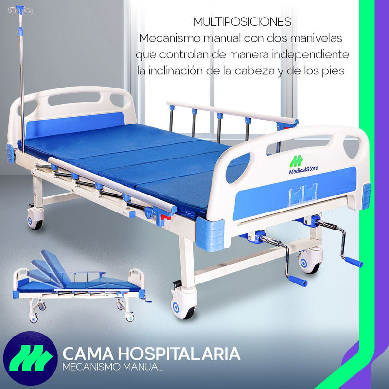 Cama Hospitalaria Manual Colchon Porta Suero Mesa