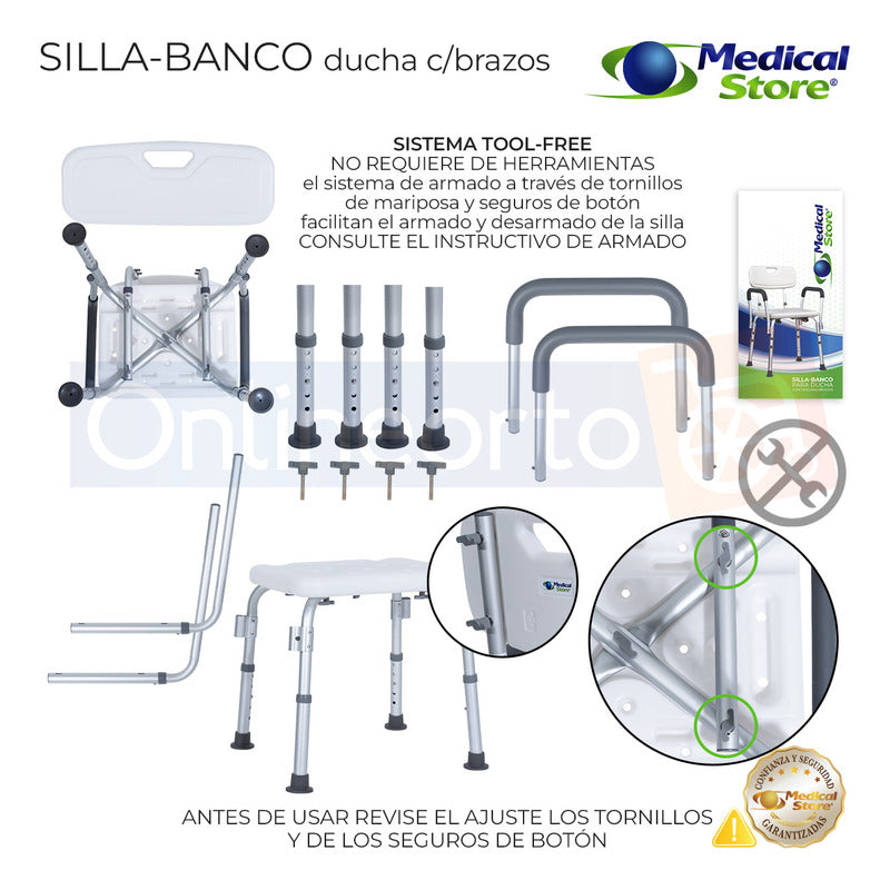 Silla Ducha Baño Ajustable Brazos Respaldo Drive Envio Grat.