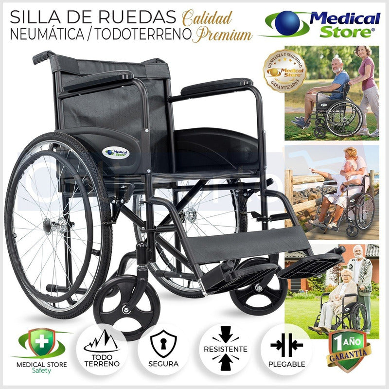 Silla De Ruedas  Traslado Plegable Ligera Compacta Con Freno