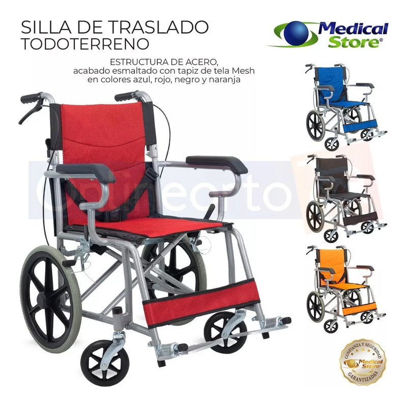 Silla De Ruedas Traslado Plegable Ligera Compacta Freno