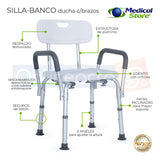 Silla Ducha Baño Ajustable Brazos Respaldo Drive Envio Grat.