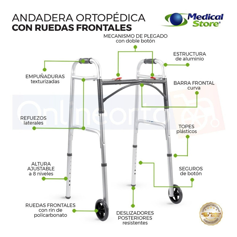 Andadera Ortopédica Aluminio Con Ruedas Plegable Marca Drive