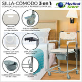 Silla Comodo Ducha Aumento Aluminio  Wc Baño 3 En 1 Ligero