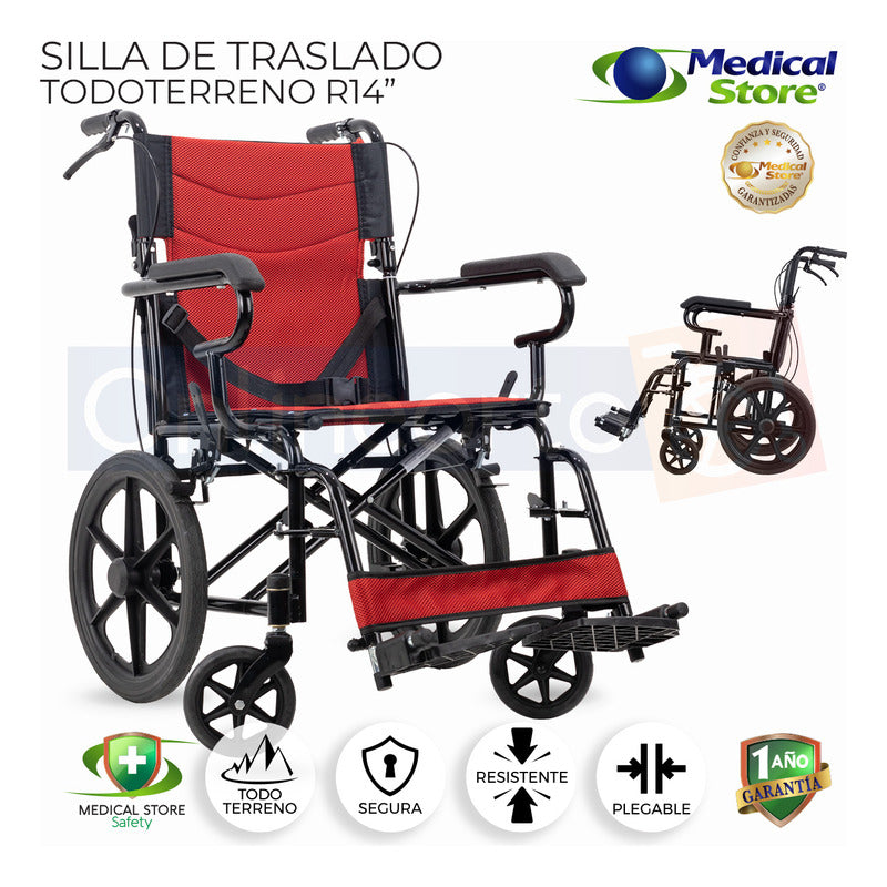 Silla De Ruedas Ligera Traslado Plegable Compacta Con Freno