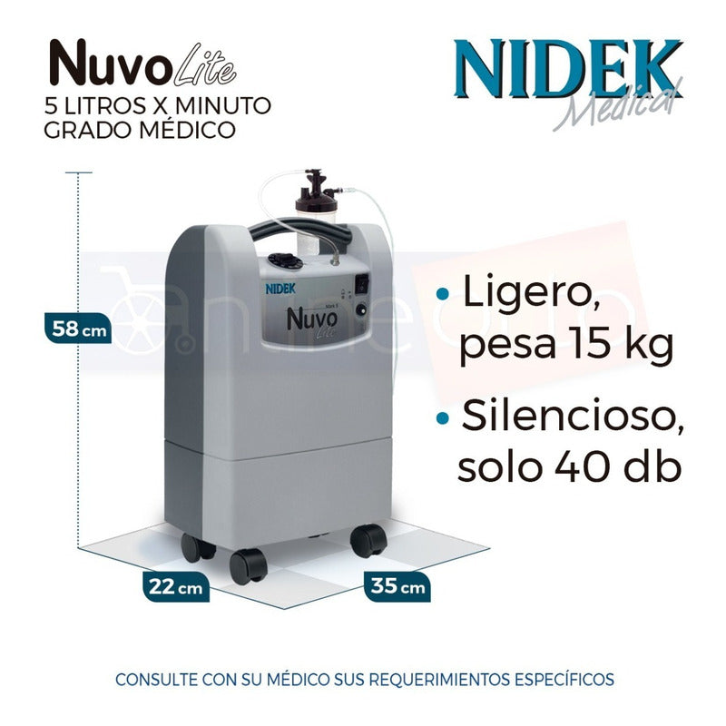 Concentrador De Oxigeno 5 Lts Nuvo Lite Nidek + Inspirómetro