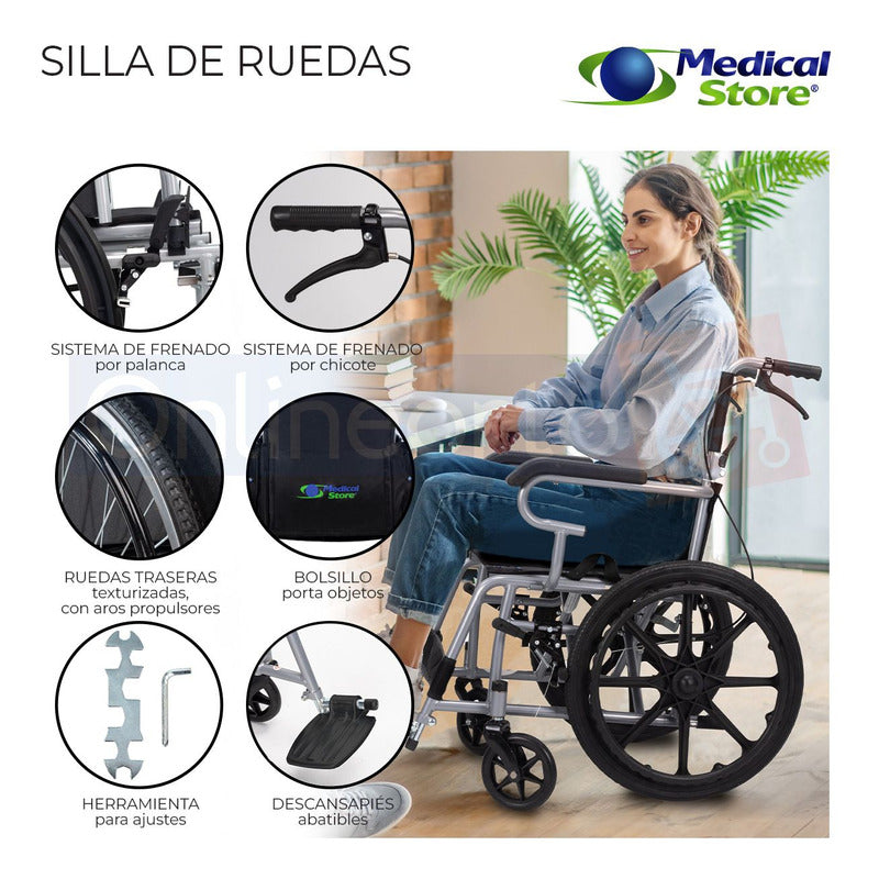 Silla De Ruedas Ligera Traslado Plegable Compacta Con Freno