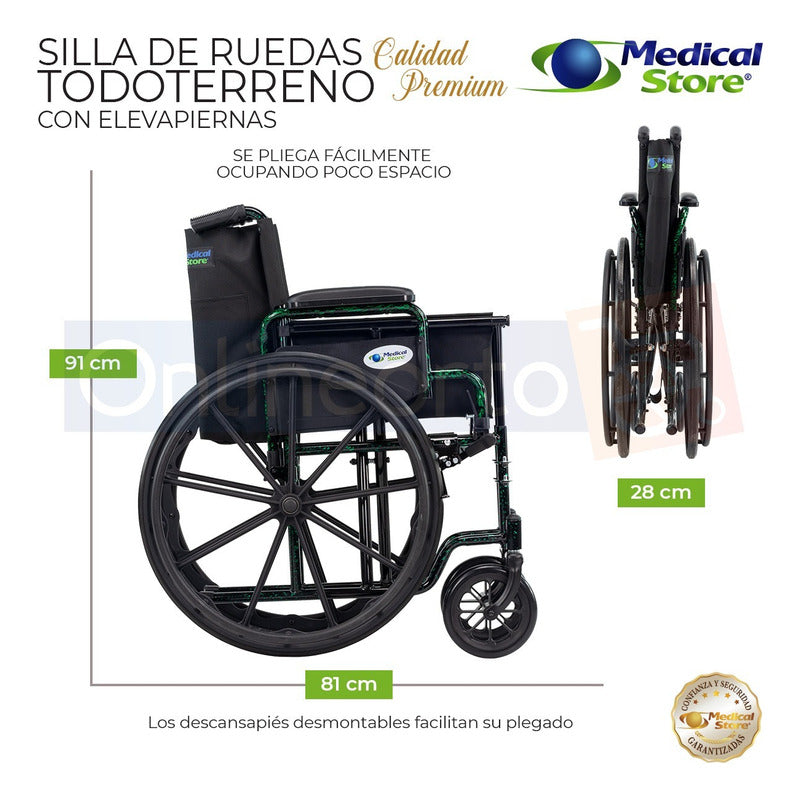 Silla De Ruedas Todo Terreno Compacta Plegable Acero