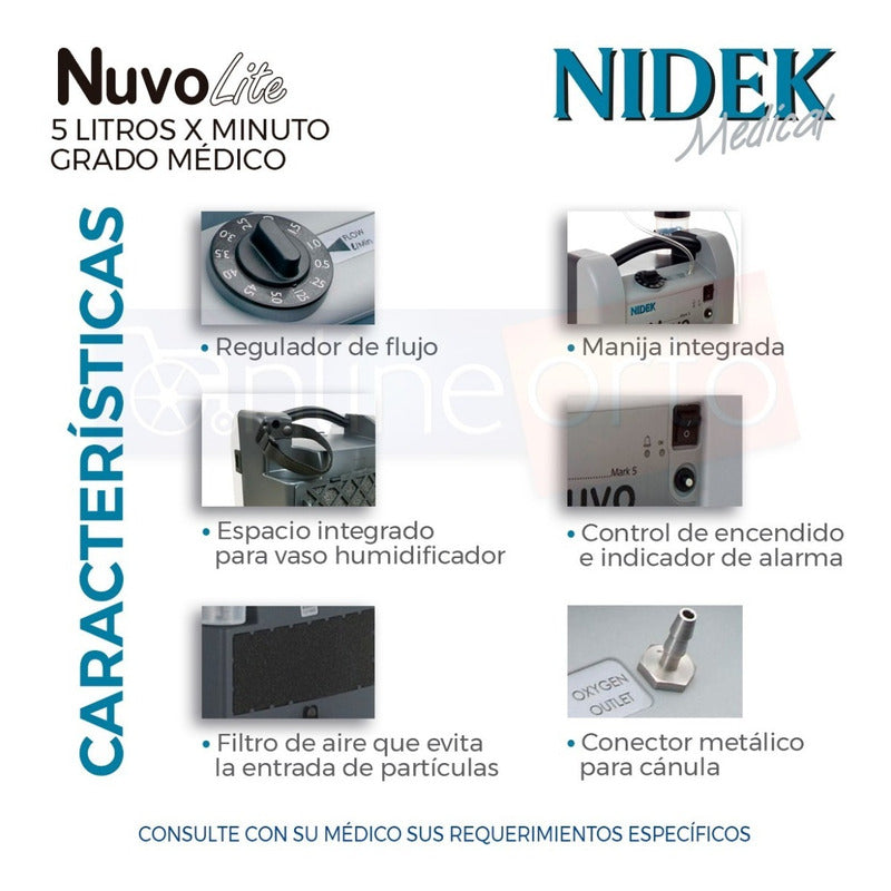 Concentrador De Oxigeno 5 L Nidek Con Nebulizador