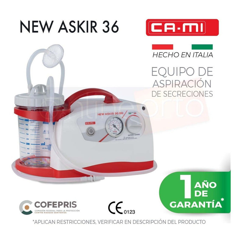 Aspirador De Secreciones Portatil 36 Lts Cami New Askir 36br