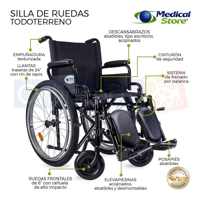 Silla De Ruedas Todo Terreno  Elevapiernas Neumatica Ligera