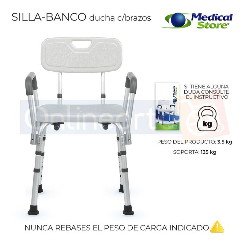 Silla Ducha Baño Ajustable Brazos Respaldo Drive Envio Grat.