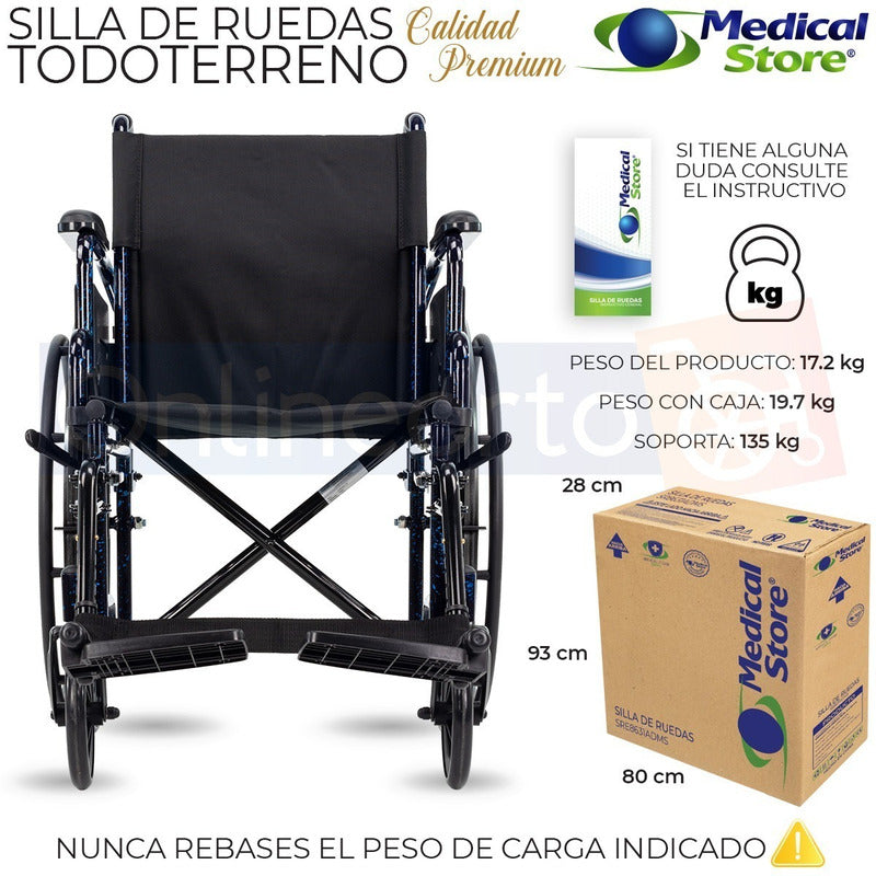 Silla De Ruedas Todo Terreno Traslado Acero Plegable Ligera