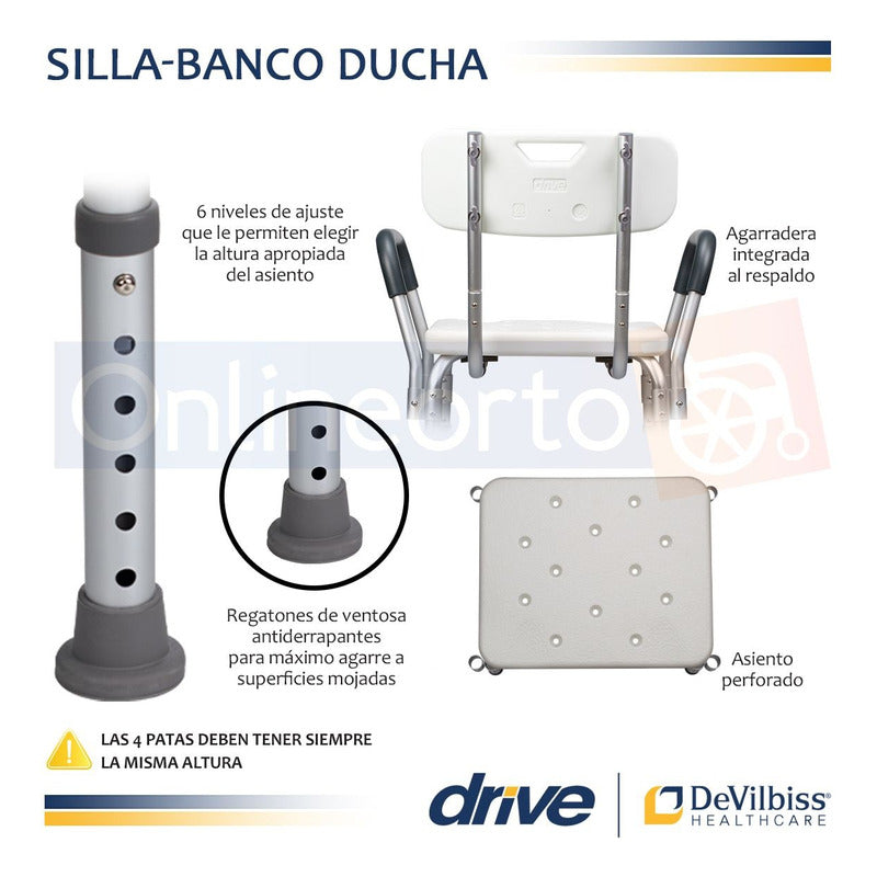 Silla Ducha Baño Ajustable Brazos Respaldo Drive Envio Grat.