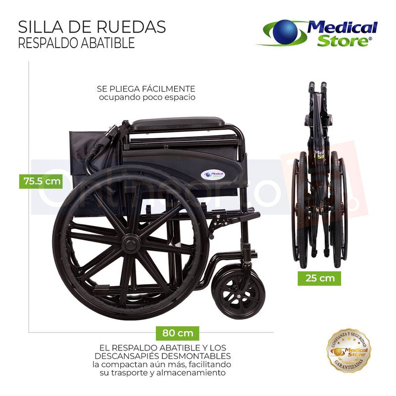 Silla De Ruedas Ligera Traslado Plegable Compacta Con Freno