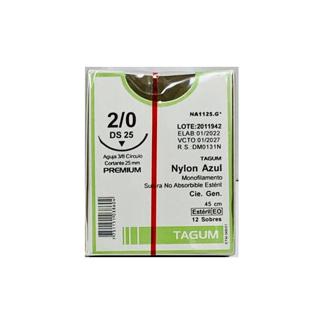 Hilo Sutura Con Aguja Quirurgica Curva Nylon 2-0 25 Mm 12 Pz