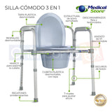 Silla Comodo Aumento Ducha Para Wc Baño 3 En 1 Plgable Drive