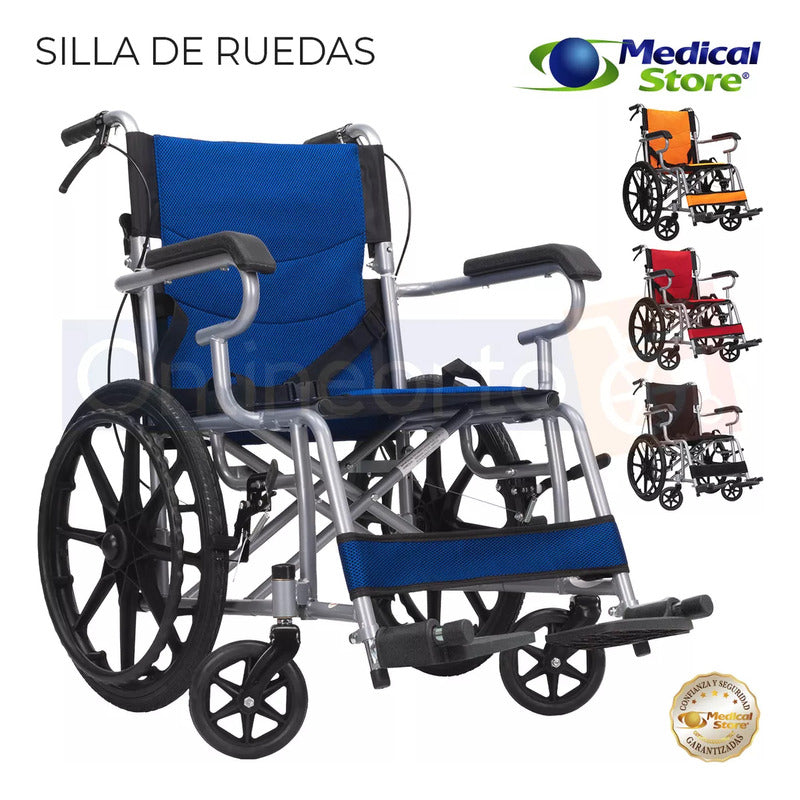 Silla De Ruedas  Traslado Plegable Ligera Compacta Con Freno