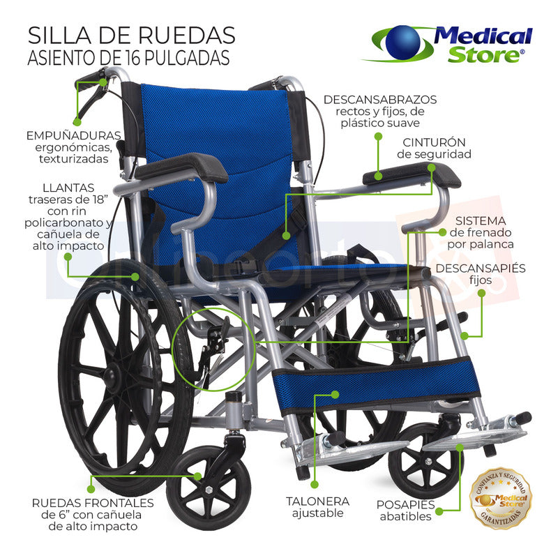 Silla De Ruedas Traslado Ligera Compacta Gris Medical Store