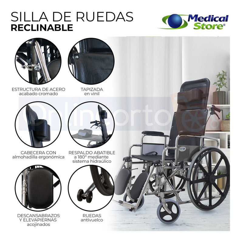 Silla De Ruedas Reclinable Cromada Lujo Marca Medical Store