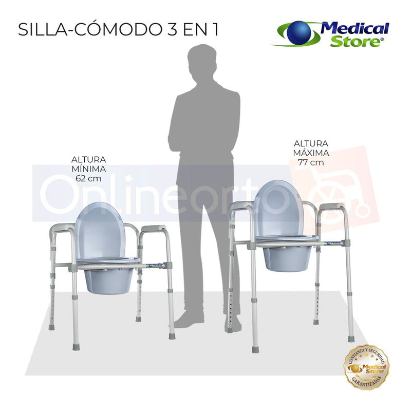 Silla Comodo Aumento Ducha Para Wc Baño 3 En 1 Plegable Ms