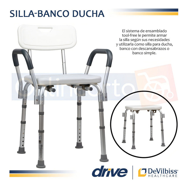 Banco Ducha Con Respaldo Y Brazos, Silla Baño Discapacitados