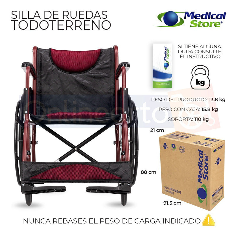 Silla De Ruedas Traslado Acero Plegable Ligera