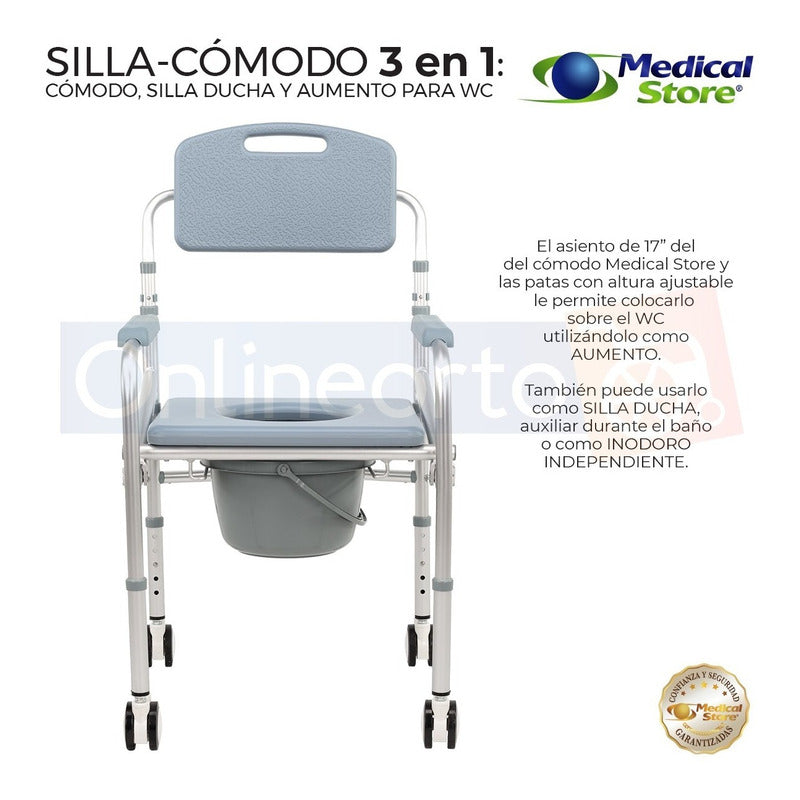 Silla Comodo Aumento Ducha Para Wc Baño 3 En 1 Aluminio