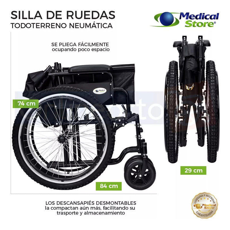 Silla Plegable De Ruedas Neumática Con Descansapiés