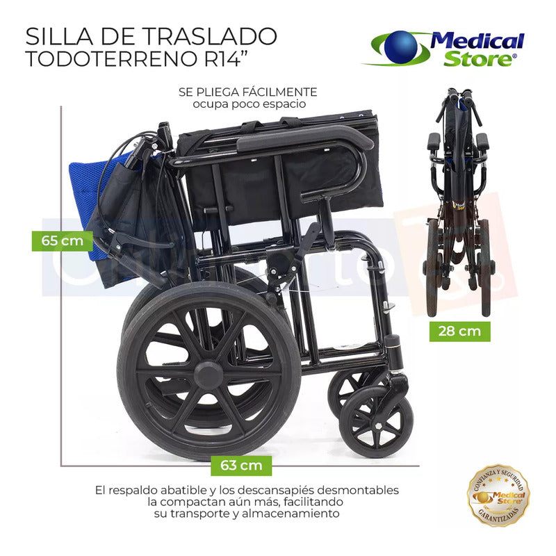 Silla De Ruedas Traslado Ligera Compacta Gris Medical Store