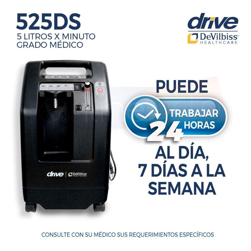 Concentrador De Oxigeno 5 Lts Drive Con Doble Vaso Y Cánula