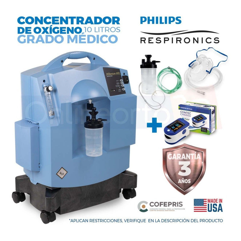 Concentrador De Oxigeno 10 Litros Milenium Philips, Oximetro