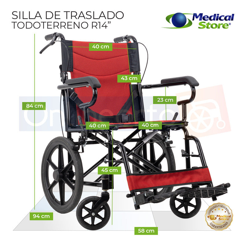 Silla De Ruedas Ligera Traslado Plegable Compacta Con Freno