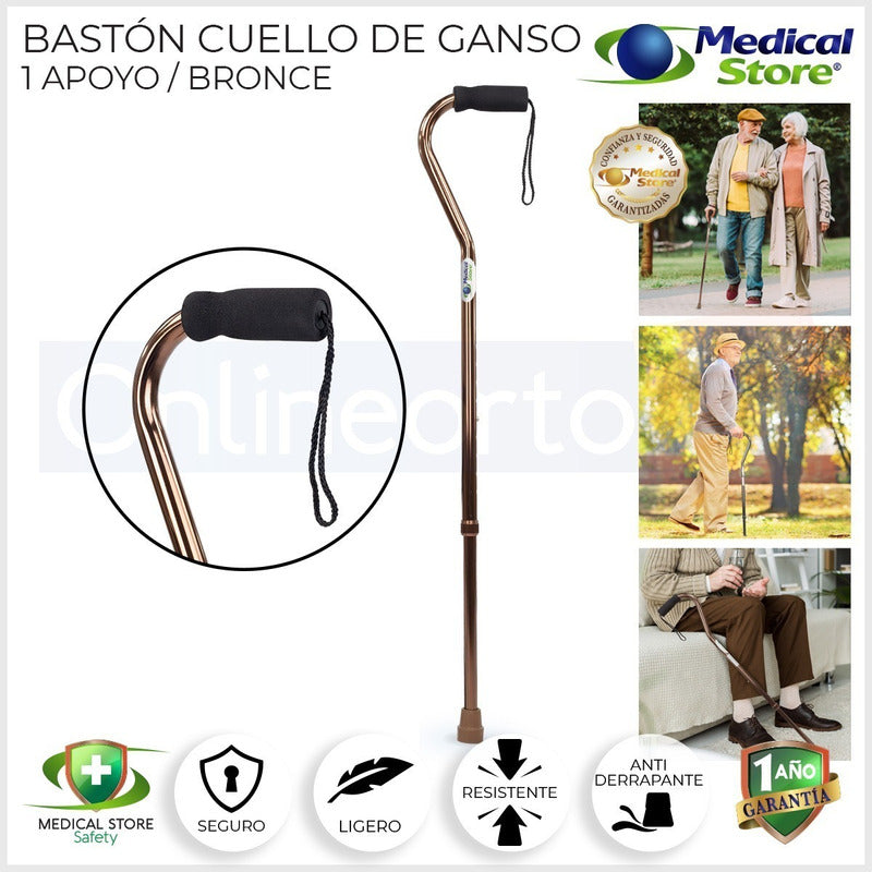 Bastón Cuello Ganso Ajustable De 1 Apoyo