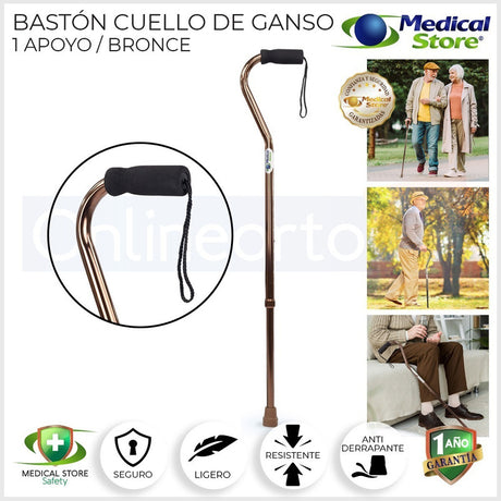 Bastón Cuello Ganso Ajustable De 1 Apoyo