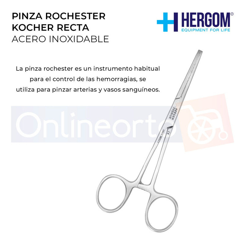 Pinza Rochester Kocher Recta De 14 Cm Acero