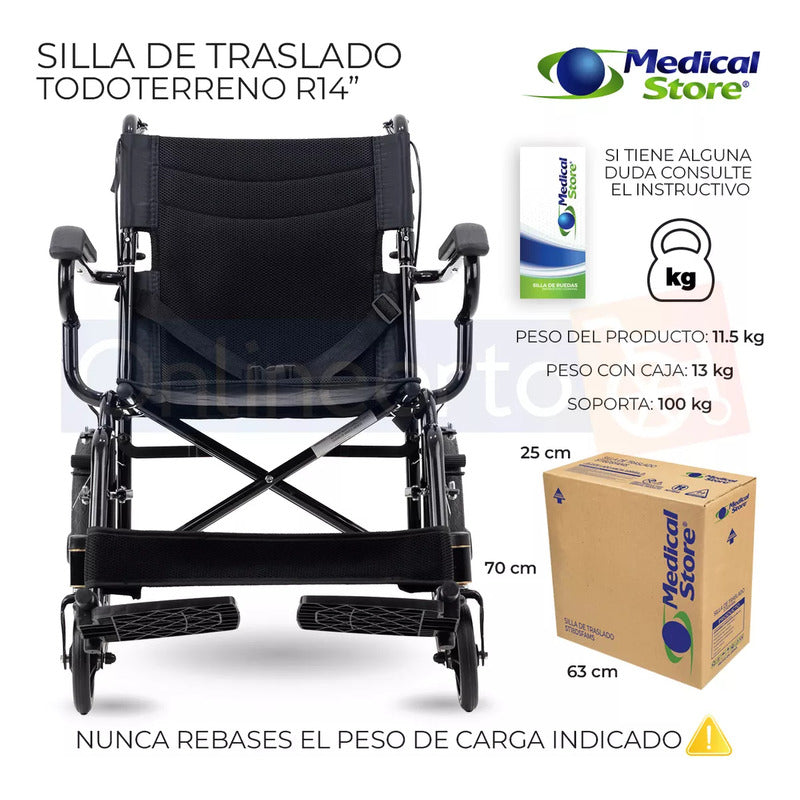 Silla De Ruedas Traslado Ligera Compacta Gris Medical Store
