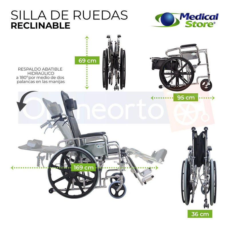 Silla De Ruedas Reclinable Cromada Lujo Marca Medical Store