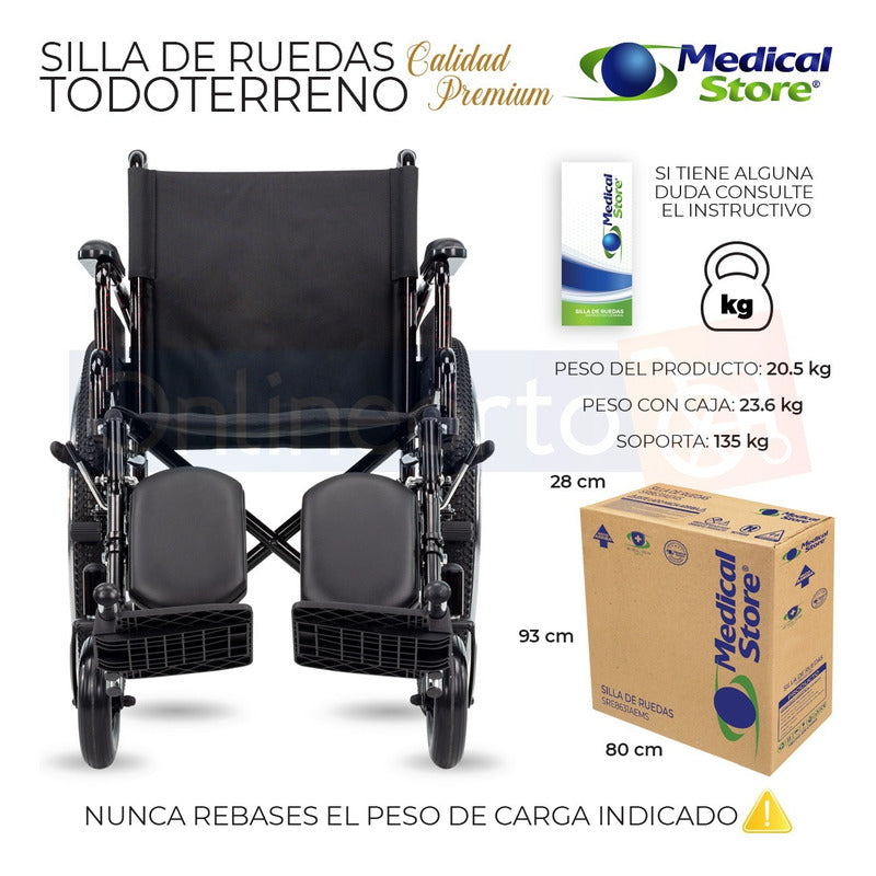 Silla De Ruedas Traslado Neumática Todo Terreno Ligera