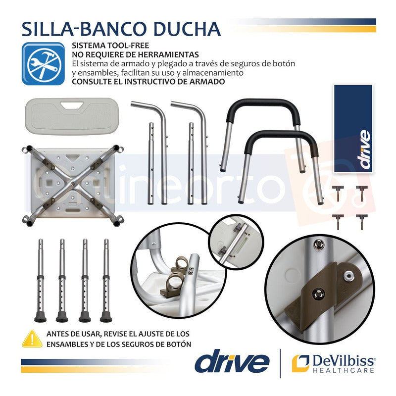 Silla Ducha Baño Ajustable Brazos Respaldo Drive Envio Grat.