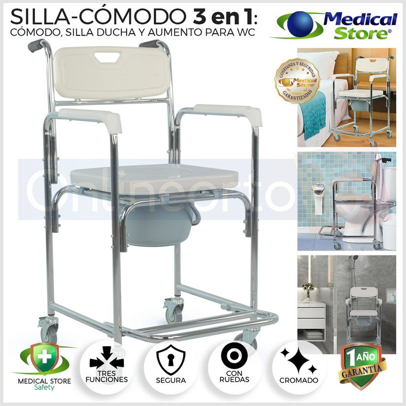 Silla Comodo Ducha Aumento Para Wc Baño 3 En 1 Medical Store