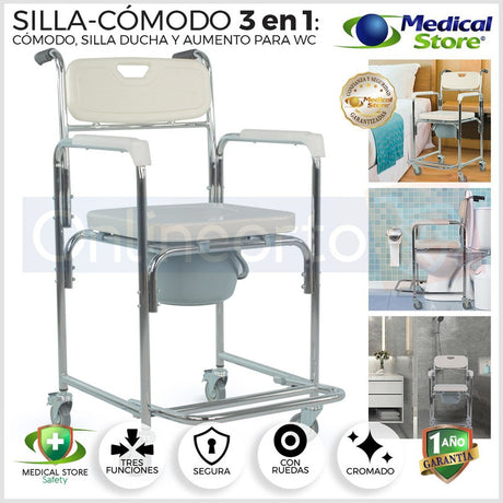 Silla Comodo Ducha Aumento Para Wc Baño 3 En 1 Medical Store