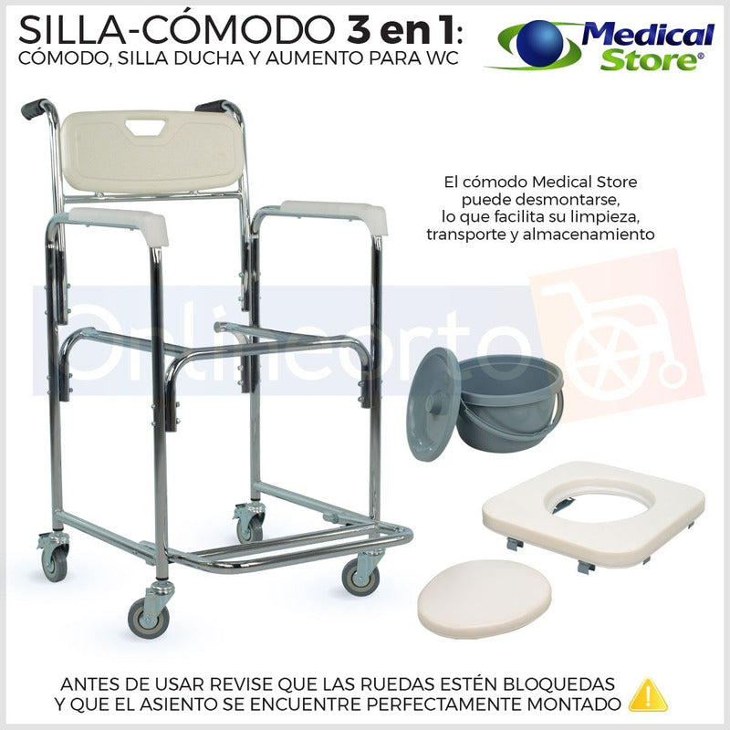 Silla Comodo Ducha Aumento Aluminio  Wc Baño 3 En 1 Ligero