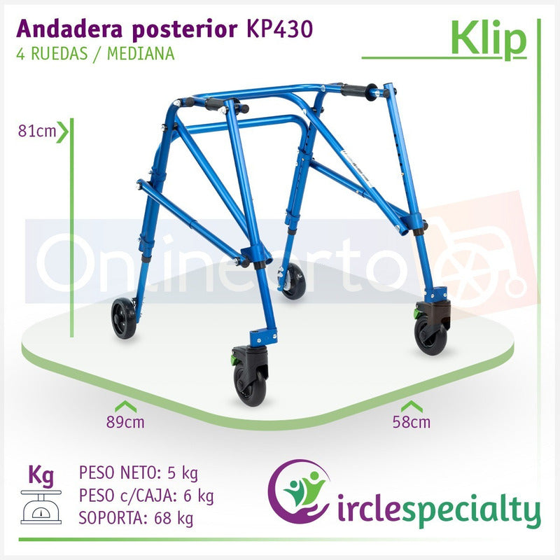 Andadera Posterior Klip Especializada Mediana 4 Ruedas