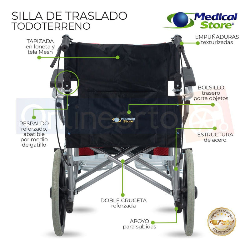 Silla De Ruedas Traslado Plegable Ligera  Freno Compacta