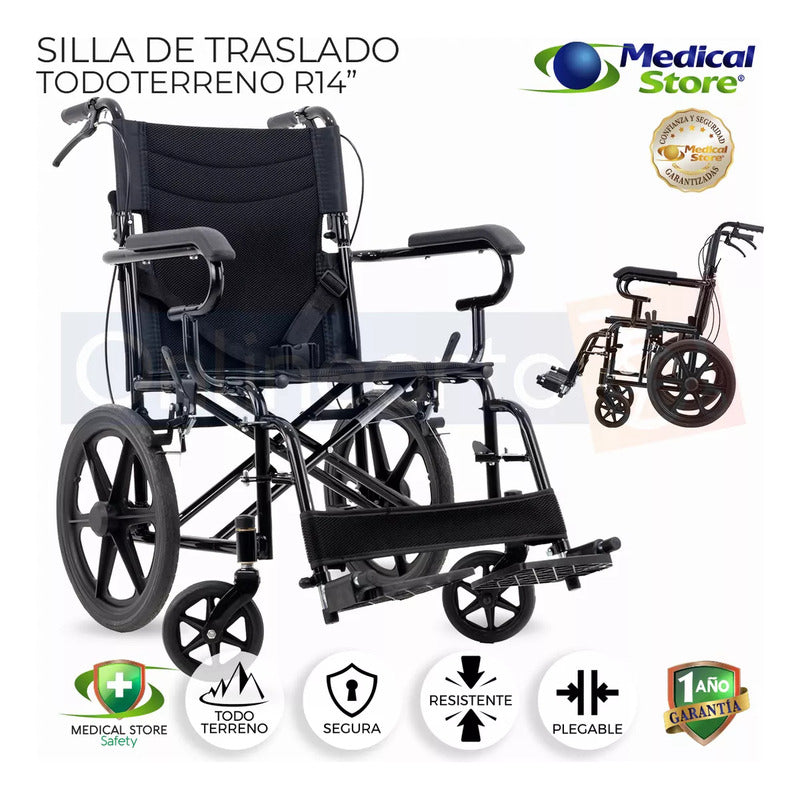 Silla De Ruedas Traslado Ligera Compacta Gris Medical Store